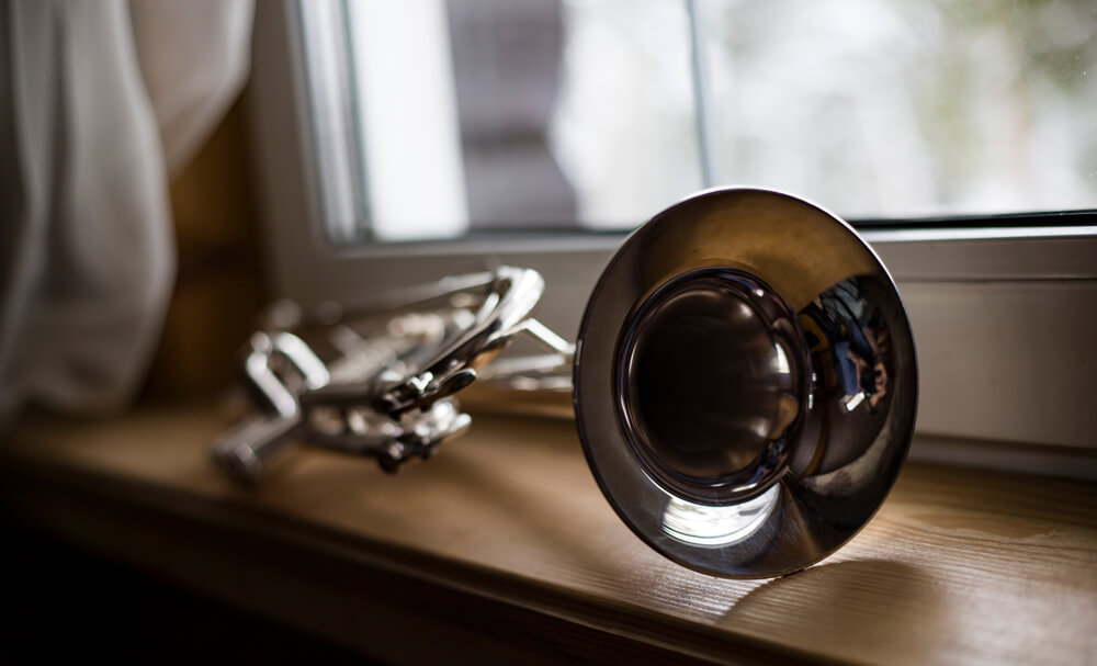 A trumpet near a window - part of a practice ritual 